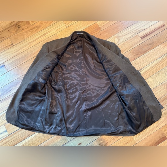 Oscar De La Renta 100% Lambswool Blazer Classic Dark Brown Chevron Men’s Sz 42S - Picture 7 of 13